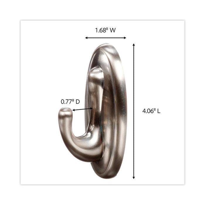 Large Traditional Decorative Hooks, Metal, Brushed Nickel, Supports 5 lb