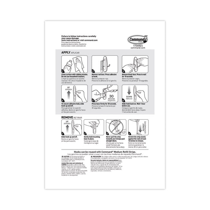 Medium Wire Hooks, Metal Wire, Silver/White, Supports 3 lb, 2/Pack