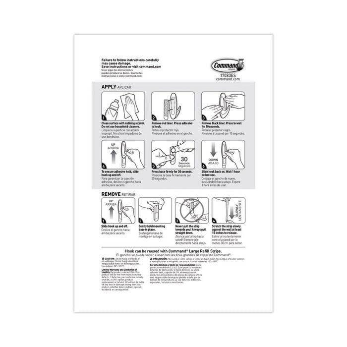 Designer Hooks, Large, Plastic, White, 5 lb Capacity, 16 Hooks and 24 Strips/Pack