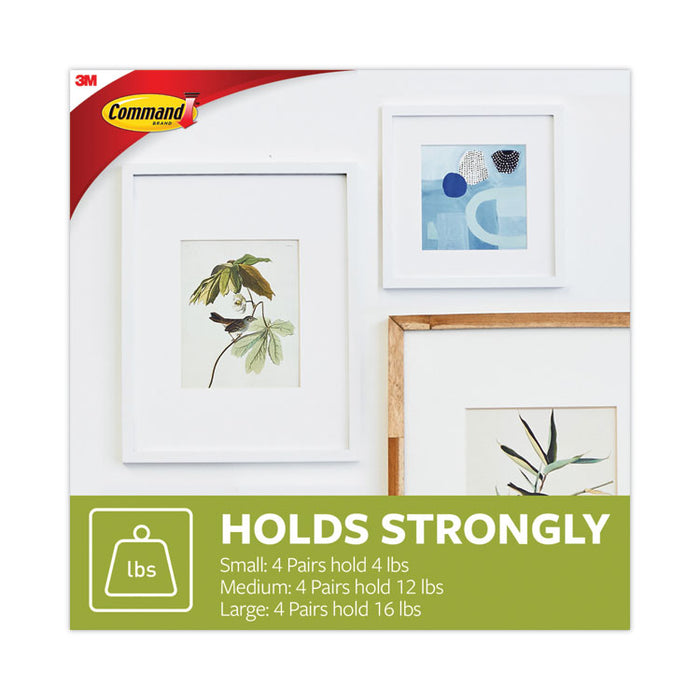 Damage-Free Hanging Picture Hanging Strip Pairs, (8) Large (3.75 lb), (6) Medium (2.5 lb), (4) Small (1.25 lb), White, 18/PK