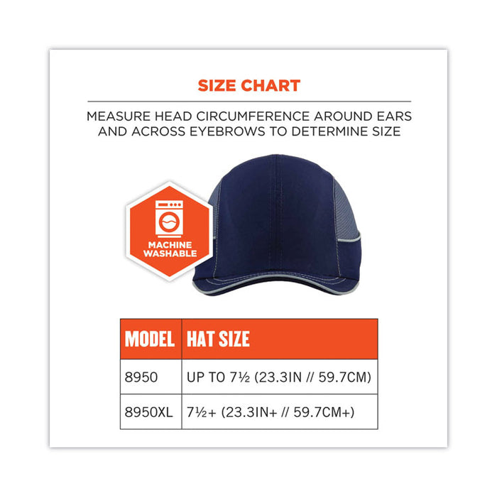 Skullerz 8950 Bump Cap, Micro Front Brim, XXX-Small to Large (Up to 7.5), 0.01" Insert, Navy