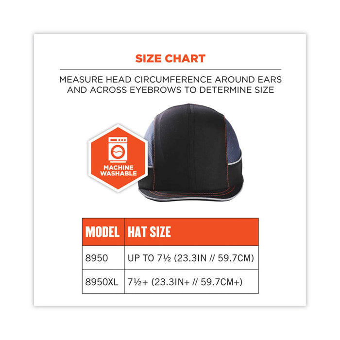 Skullerz 8950 Bump Cap, Micro Front Brim, XXX-Small to Large (Up to 7.5), 0.01" Insert, Black