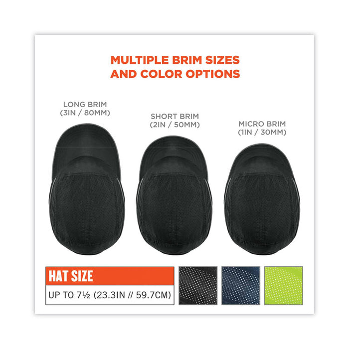 Skullerz 8955 Lightweight Bump Cap Hat, Short Front Brim, XXX-Small to Large (Up to 7.5), 0.01" Insert, Black