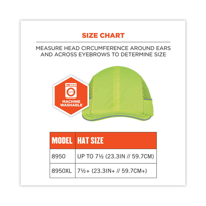 Skullerz 8950 Bump Cap, Micro Front Brim, XXX-Small to Large (Up to 7.5), 0.01" Insert, Lime
