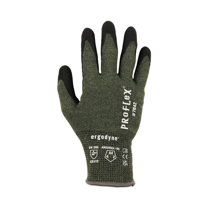 ProFlex 7042 ANSI A4 Nitrile-Coated CR Gloves, EN388: 4X41D, 9" Long, Small, Green, 12 Pairs