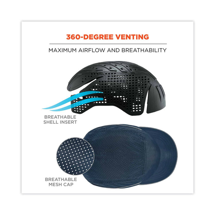 Skullerz 8955 Lightweight Bump Cap Hat, Micro Front Brim, XXX-Small to Large (Up to 7.5), 0.01" Insert, Navy