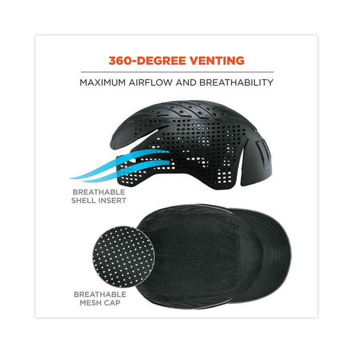 Skullerz 8955 Lightweight Bump Cap Hat, Short Front Brim, XXX-Small to Large (Up to 7.5), 0.01" Insert, Black