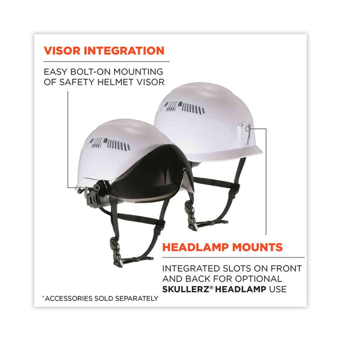 Skullerz 8975V Class C Safety Helmet with 8991 Clear Visor Kit, Vented, 6-Point Ratchet Suspension, One Size Fits Most, White