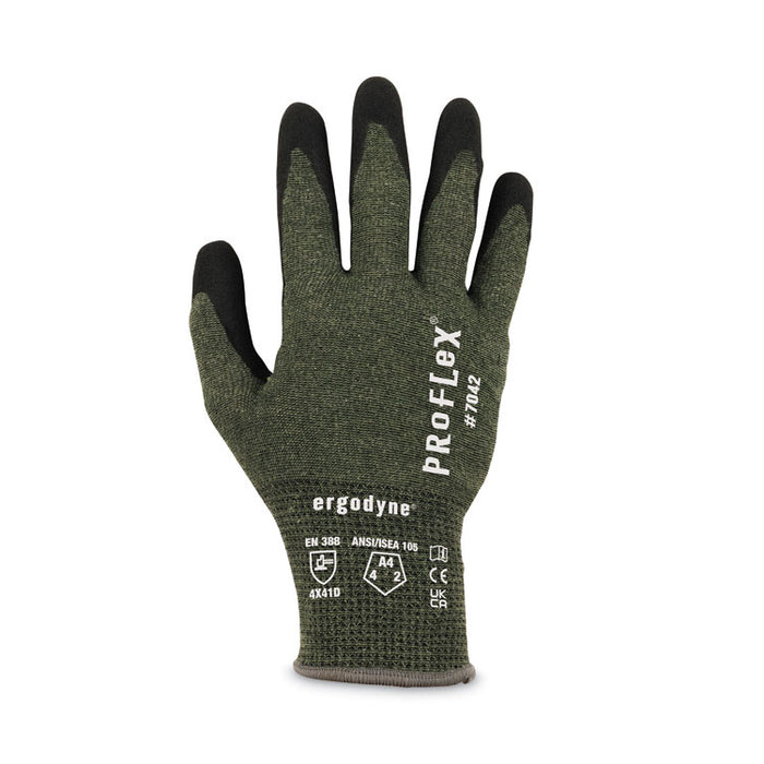 ProFlex 7042 ANSI A4 Nitrile-Coated CR Gloves, EN388: 4X41D, 9" Long, Small, Green, Pair
