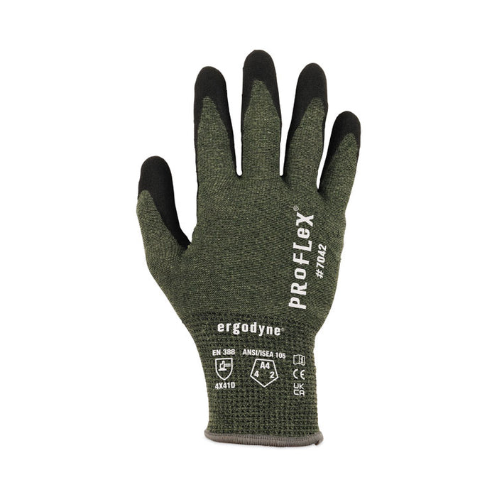 ProFlex 7042 ANSI A4 Nitrile-Coated CR Gloves, EN388: 4X41D, 9" Long, Large, Green, 12 Pairs