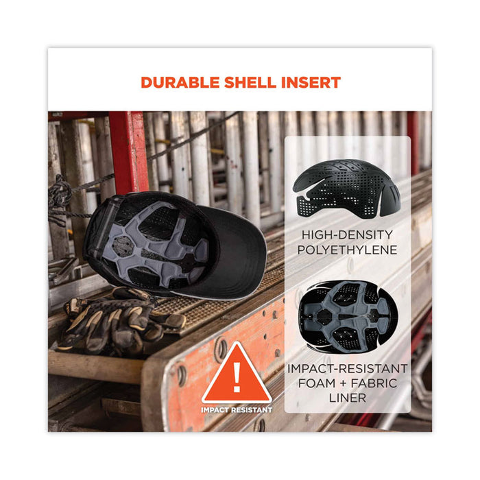 Skullerz 8955 Lightweight Bump Cap Hat, Micro Front Brim, XXX-Small to Large (Up to 7.5), 0.01" Insert, Black