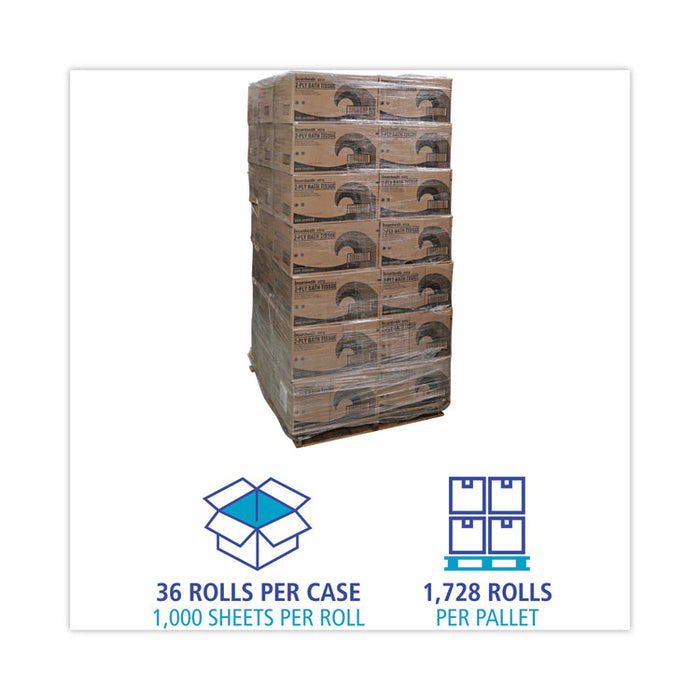 Boardwalk Green Xtra Controlled Bath Tissue, Septic Safe, 2-Ply, White, 1,000 Sheets/Roll, 36 Rolls/Carton, 48 Cartons/Pallet