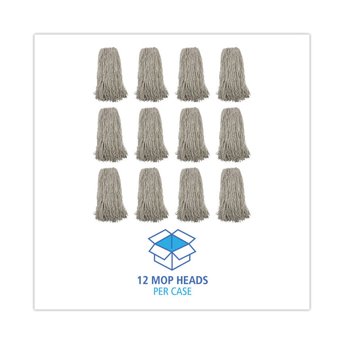 Mop Head, Premium Standard Head, Cotton Fiber, 32 oz, White, 12/Carton