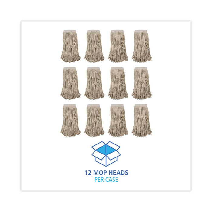Mop Head, Premium Saddleback Head, Cotton Fiber, 24 oz, White, 12/Carton