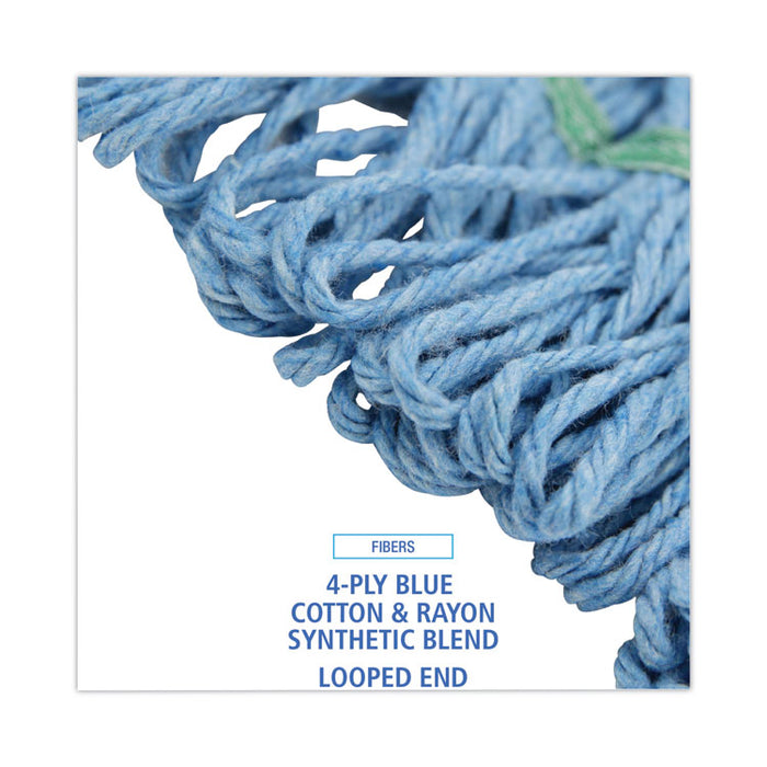 Mop Head, Premium Standard Head, Cotton/Synthetic Fiber, Medium, Blue, 12/Carton