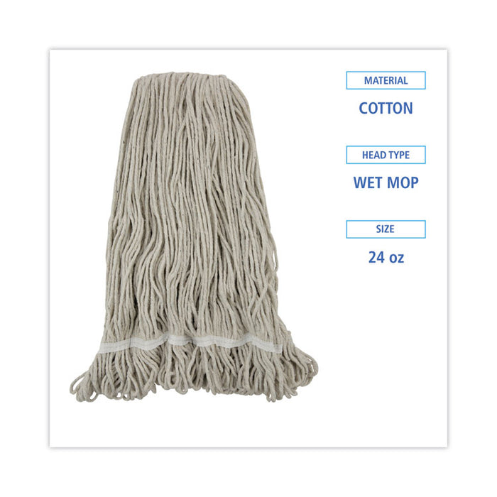 Pro Loop Web/Tailband Wet Mop Head, Cotton, 24 oz, White, 12/Carton