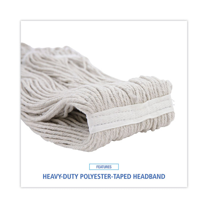 Pro Loop Web/Tailband Wet Mop Head, Cotton, 24 oz, White, 12/Carton