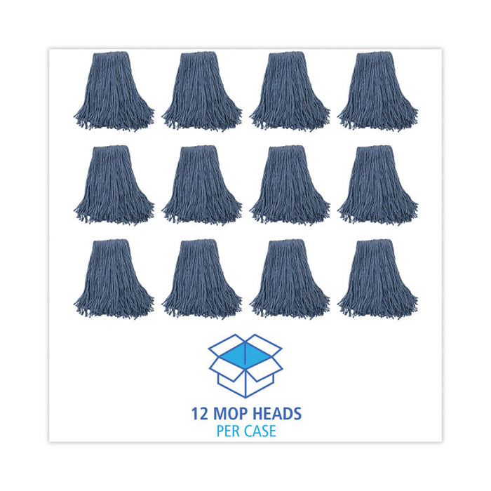 Mop Head, Standard Head, Cotton/Synthetic Fiber, Cut-End, #20, Blue, 12/Carton