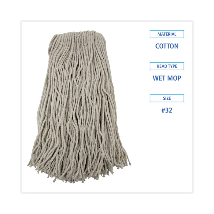 Cut-End Wet Mop Head, Cotton, #32, White, 12/Carton