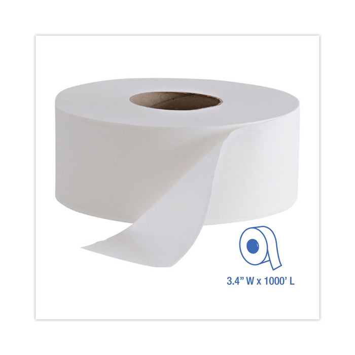 Jumbo Roll Bathroom Tissue, Septic Safe, 2-Ply, 3.4" x 1,000 ft, White, 12 Rolls/Carton