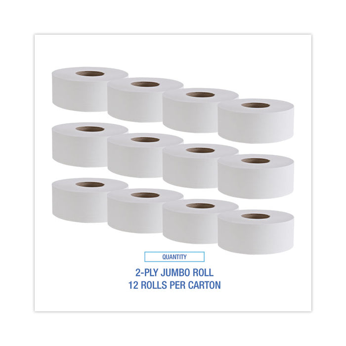 Jumbo Roll Bathroom Tissue, Septic Safe, 2-Ply, 3.4" x 1,000 ft, White, 12 Rolls/Carton