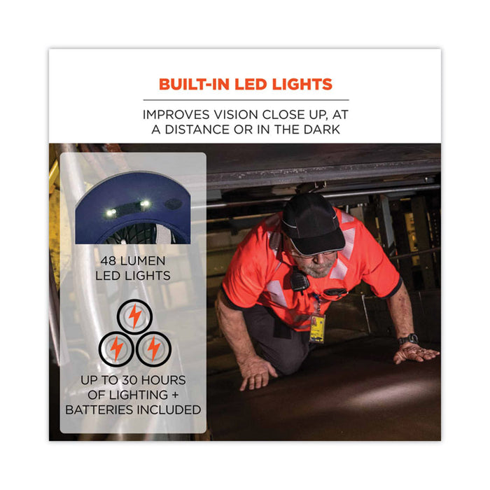 Skullerz 8960 Bump Cap with LED Lighting, Short Front Brim, XXX-Small to Large (Up to 7.5), 0.01" Insert, Lime Green