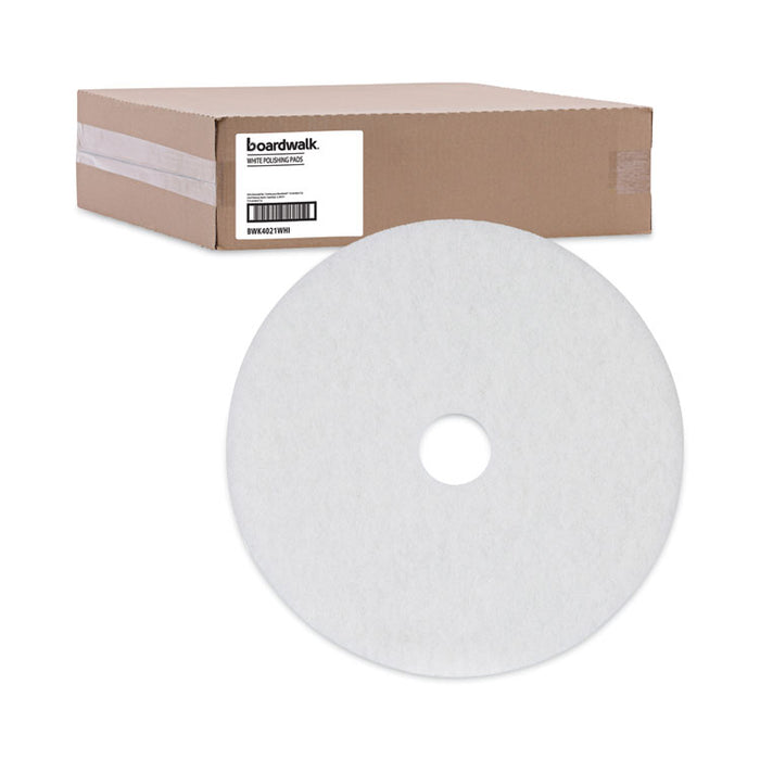 Polishing Floor Pads, 21" Diameter, White, 5/Carton