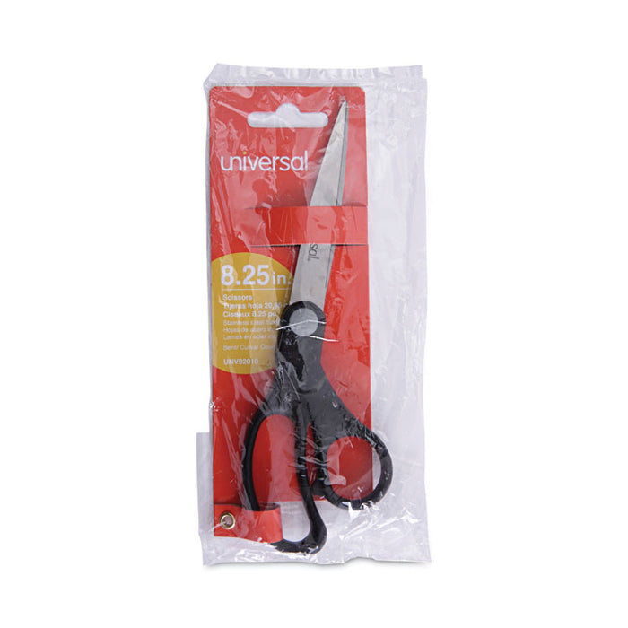 Stainless Steel Office Scissors, 8.5" Long, 3.75" Cut Length, Offset Black Handle