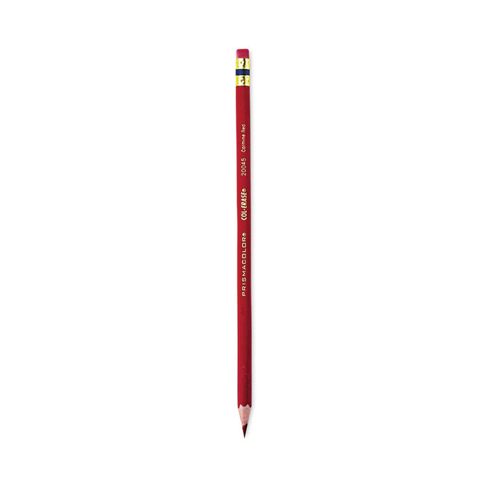Col-Erase Pencil with Eraser, 0.7 mm, 2B, Carmine Red Lead, Carmine Red Barrel, Dozen