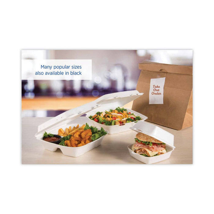 Insulated Foam Hinged Lid Containers, 9.01 x 9.4 x 3, White, 100/Pack, 2 Packs/Carton