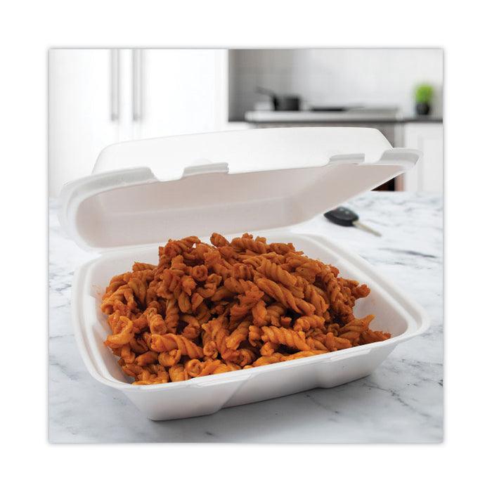 Insulated Foam Hinged Lid Containers, 9.01 x 9.4 x 3, White, 100/Pack, 2 Packs/Carton