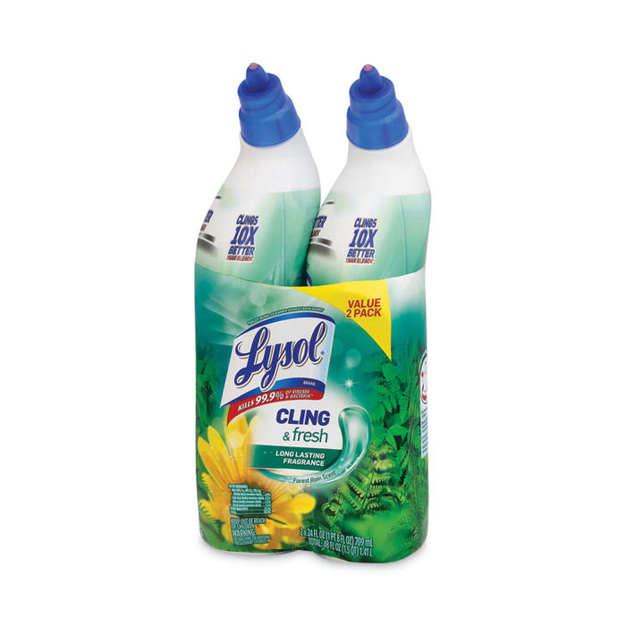 Cling and Fresh Toilet Bowl Cleaner, Forest Rain Scent, 24 oz Angle-Neck Bottle, 2/Pack, 4 Packs/Carton