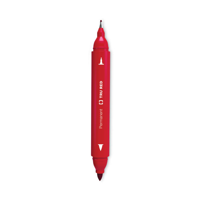 Permanent Marker, Pen-Style Twin-Tip, Extra-Fine/Fine Bullet/Needle Tips, Red, Dozen