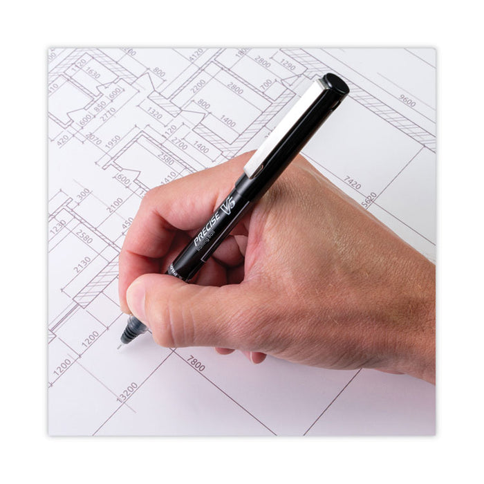 Precise V5 Rollerball Pen, Stick, Extra-Fine 0.5 mm, Black Ink, Black/Clear Barrel, Dozen