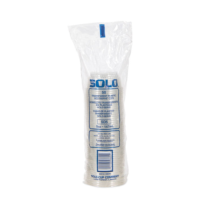 SoloServe Dome Cup Lids, Fits 5 oz to 8 oz Containers, Plastic, Clear, 50/Pack, 20 Packs/Carton