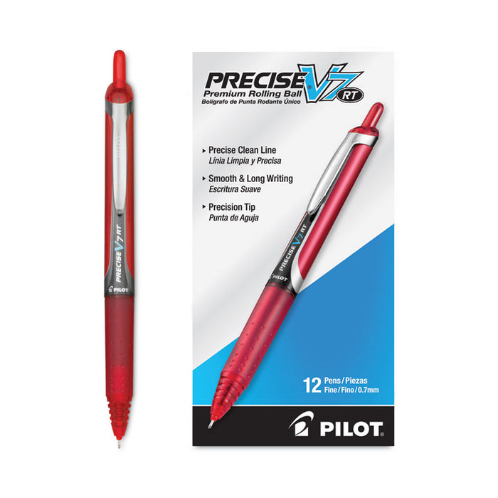 Precise V7RT Rollerball Pen, Retractable, Fine 0.7 mm, Red Ink, Red Barrel