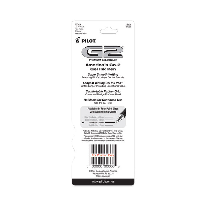 G2 Premium Gel Pen, Retractable, Fine 0.7 mm, Assorted Ink and Barrel Colors, 3/Pack