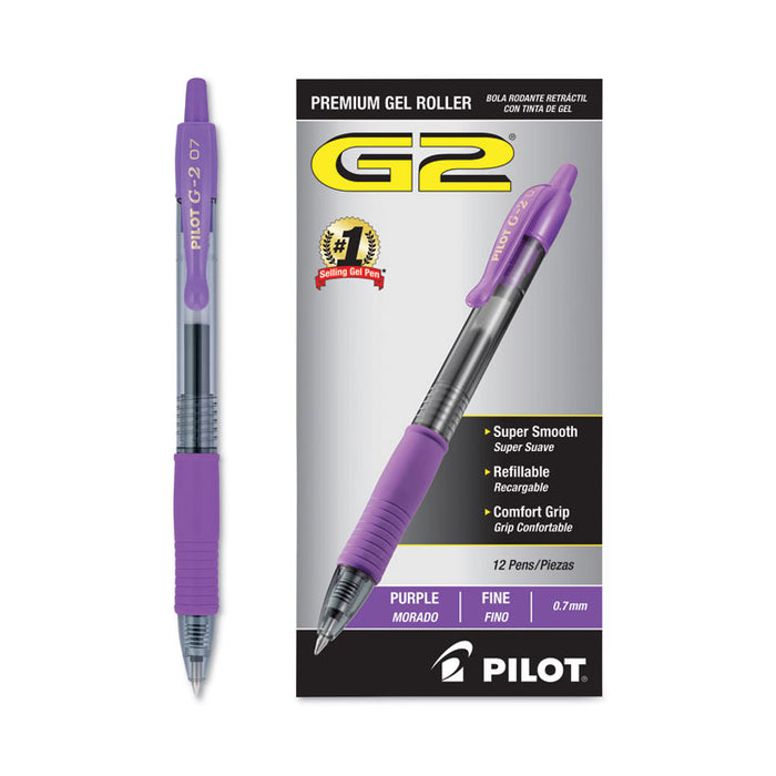 G2 Premium Gel Pen, Retractable, Fine 0.7 mm, Purple Ink, Smoke/Purple Barrel, Dozen