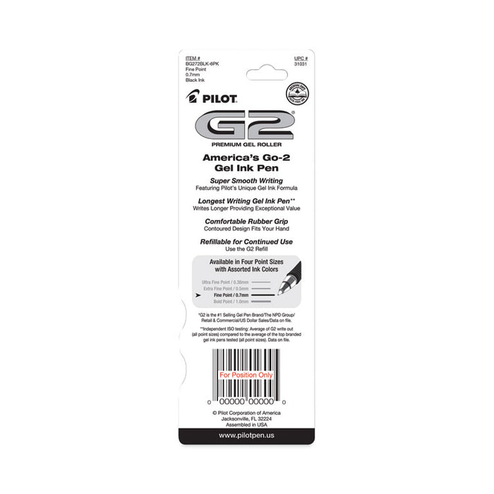 G2 Premium Gel Pen, Retractable, Fine 0.7 mm, Black Ink, Smoke/Black Barrel, 2/Pack