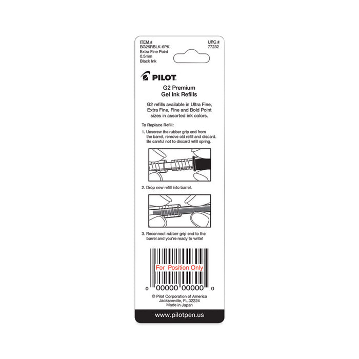Refill for Pilot B2P, Dr Grip, G2, G6, MR Metropolitan, Precise BeGreen and Q7 Gel Pens, Extra-Fine Tip, Black Ink, 2/Pack