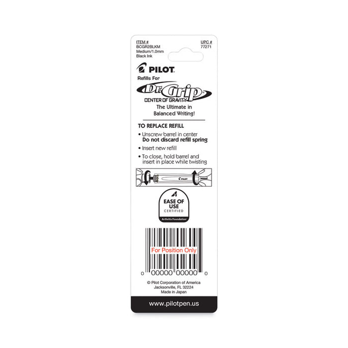Refill for Pilot Dr. Grip Center of Gravity Ballpoint Pens, Medium Conical Tip, Black Ink, 2/Pack