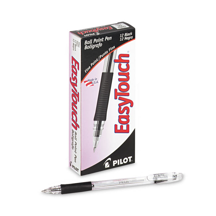 EasyTouch Ballpoint Pen, Stick, Fine 0.7 mm, Black Ink, Clear/Black Barrel, Dozen