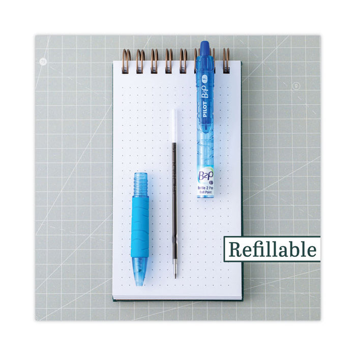 B2P Bottle-2-Pen Recycled Ballpoint Pen, Retractable, Fine 0.7 mm, Blue Ink, Translucent Blue Barrel, Dozen