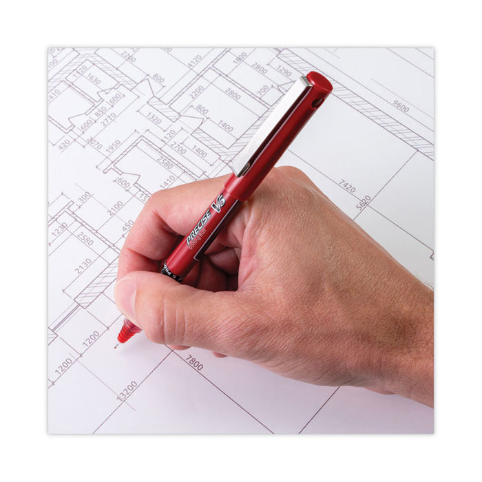 Precise V5 Rollerball Pen, Stick, Extra-Fine 0.5 mm, Red Ink, Red/Clear Barrel, Dozen