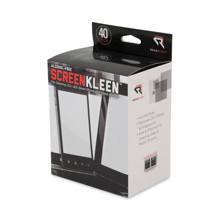 Alcohol-Free ScreenKleen Wet Wipes, Cloth, 5 x 5, Unscented, 40/Box