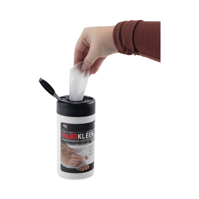 HandKleen Premoistened Antibacterial Wipes, Cloth, 5.5 x 6.5, Unscented, White, 70/Tub