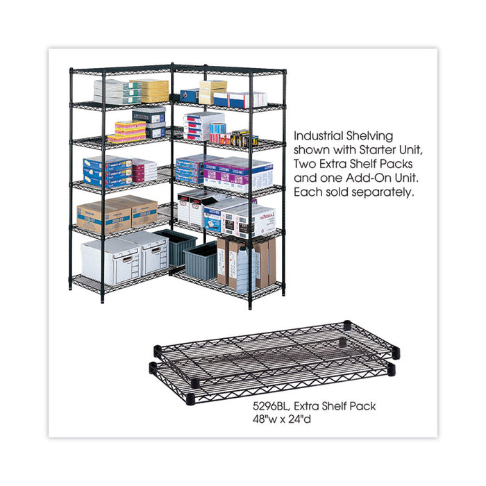 Industrial Wire Shelving Extra Shelf Pack, 48w x 24d, Black, 2/Carton
