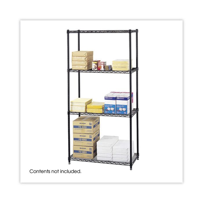 Commercial Wire Shelving, Four-Shelf, 36w x 18d x 72h, Black