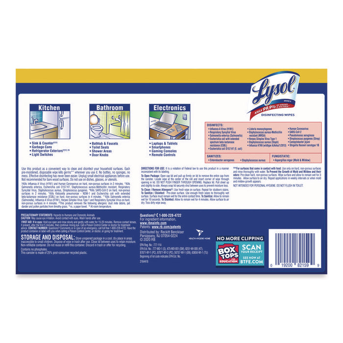 Disinfecting Wipes, 1-Ply, 7 x 7.25, Lemon and Lime Blossom, White, 35 Wipes/Canister, 3 Canisters/Pack, 4 Packs/Carton