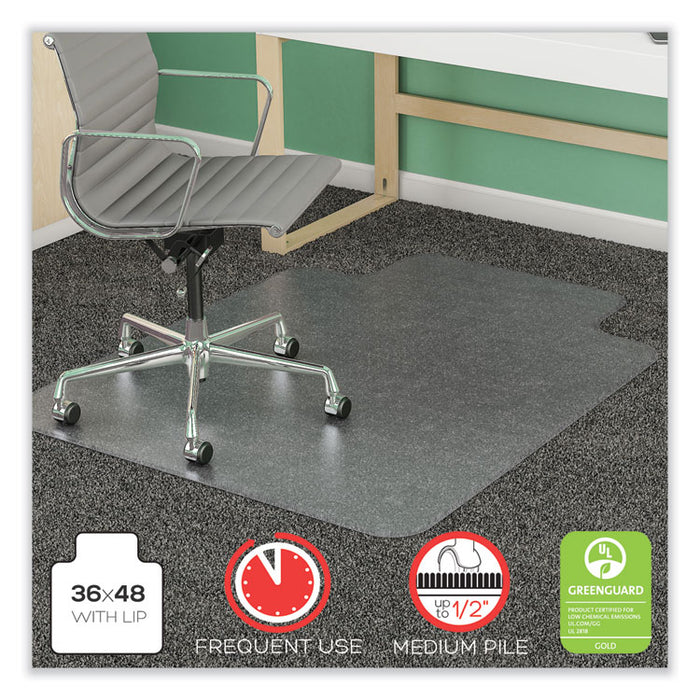 SuperMat Frequent Use Chair Mat for Medium Pile Carpeted Floors, Rectangular with Lip, 36" x 48", Clear, Ships Rolled